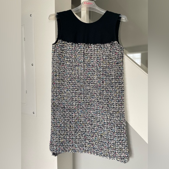 Maison Kitsune Tweed Shift Dress, sleeveless, boucle navy, white and pink, FR 36 - Picture 1 of 13